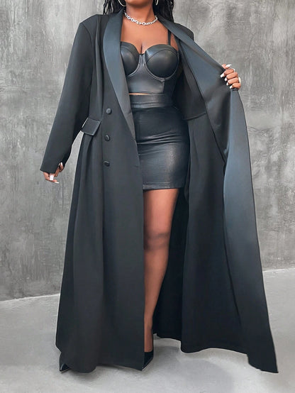 Shawl Collar Open Front Long Jacket