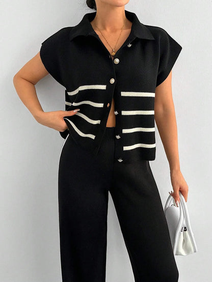 Stripe Polo Neck Sweater & Pants