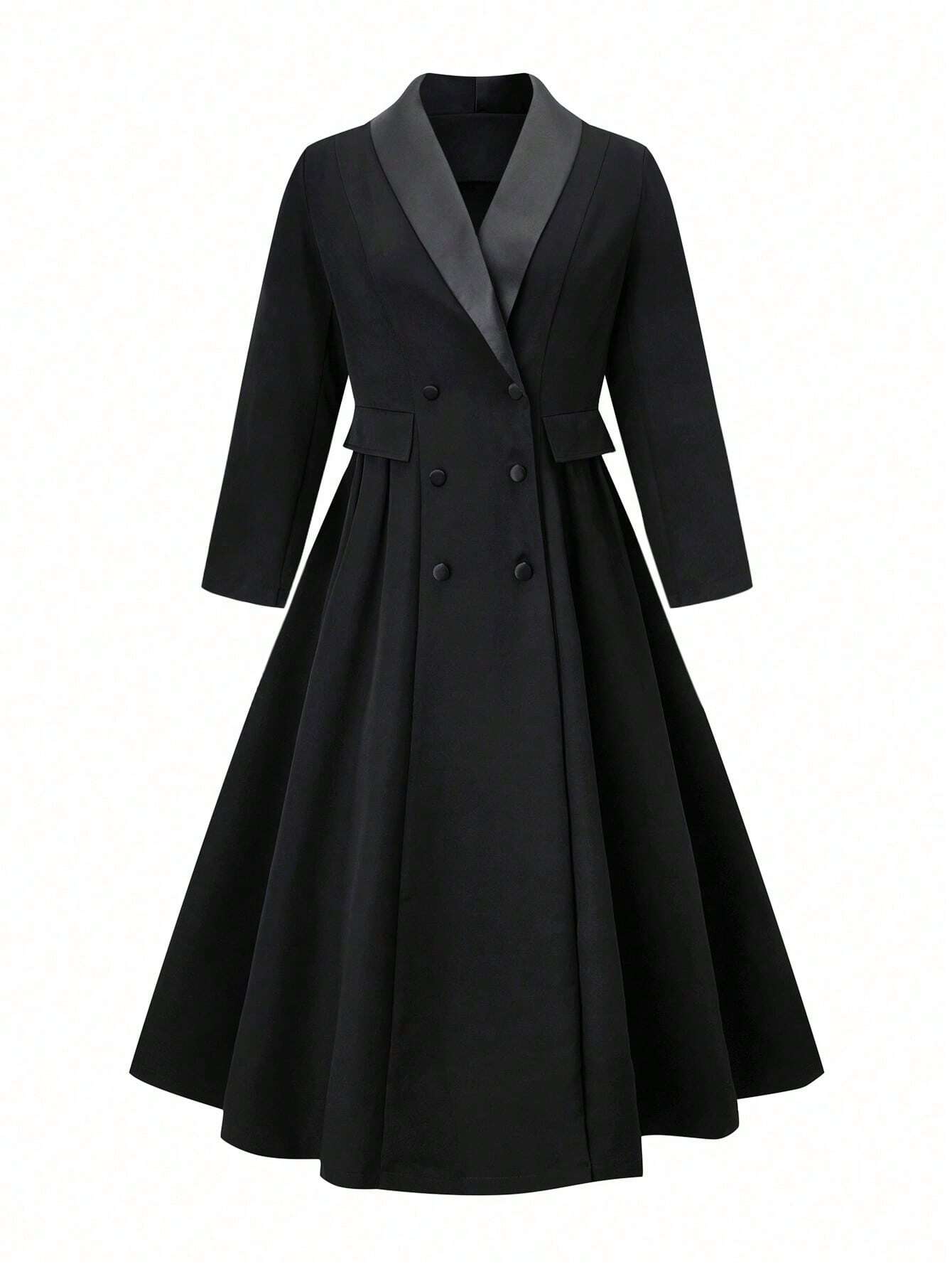 Shawl Collar Open Front Long Jacket