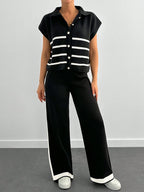 Stripe Polo Neck Sweater & Pants