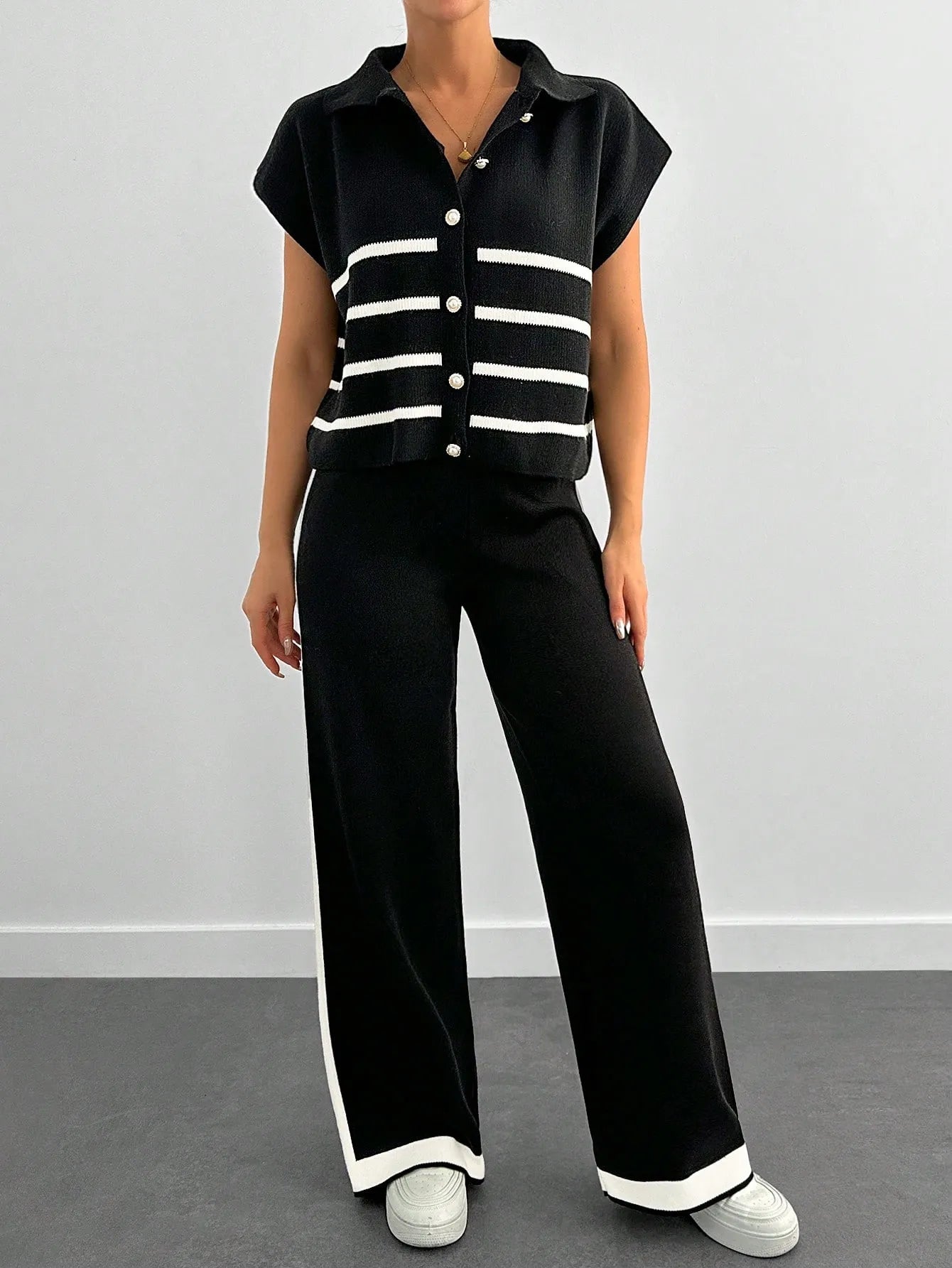 Stripe Polo Neck Sweater & Pants