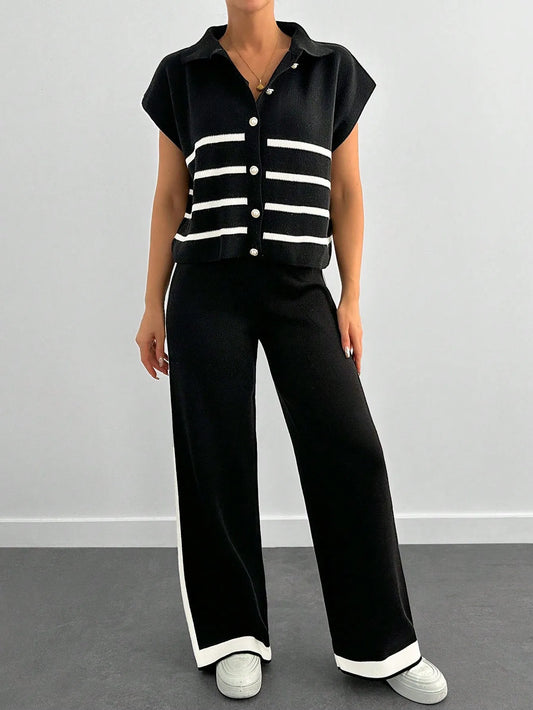 Stripe Polo Neck Sweater & Pants