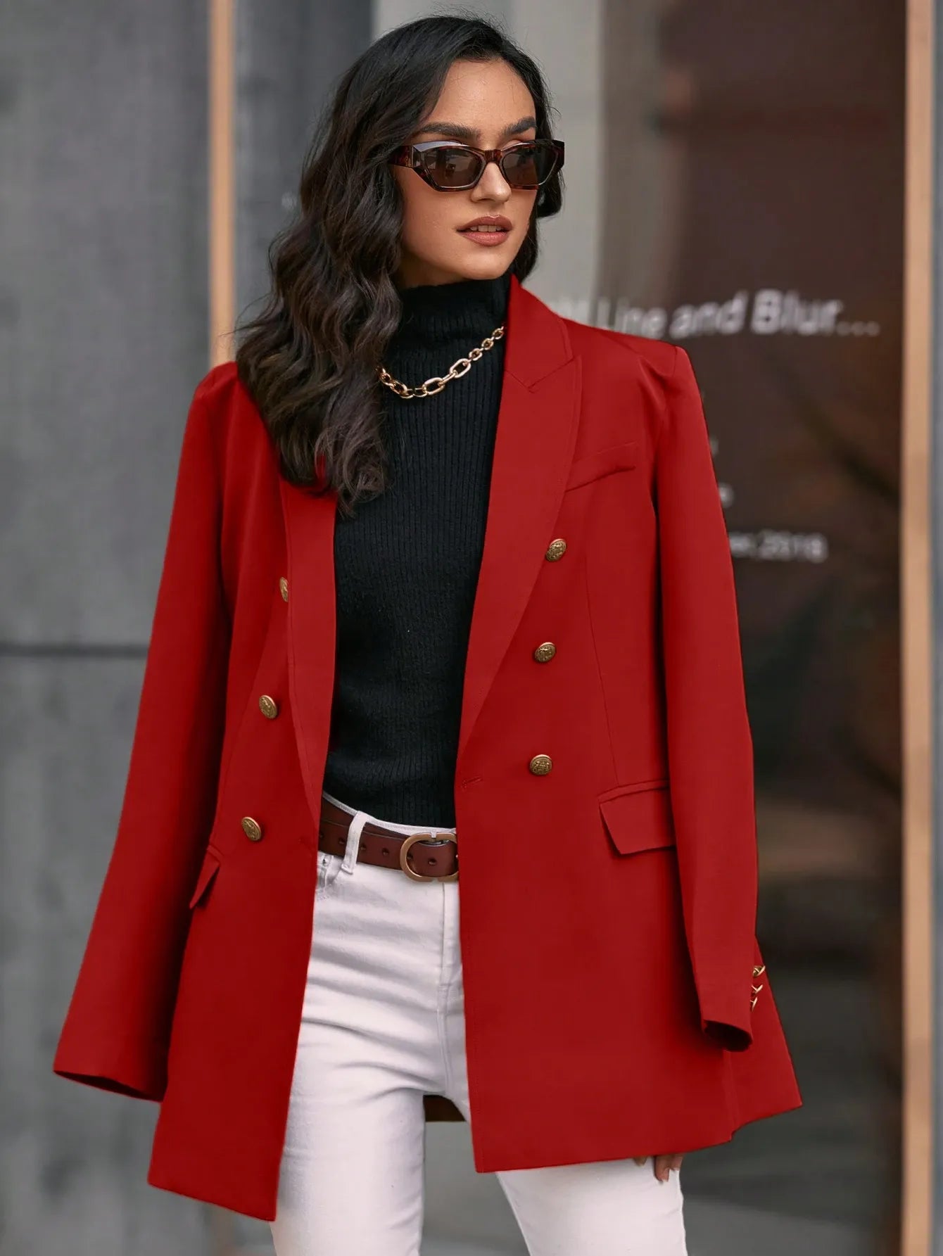 Casual Lapel Neck Double Breasted Blazer