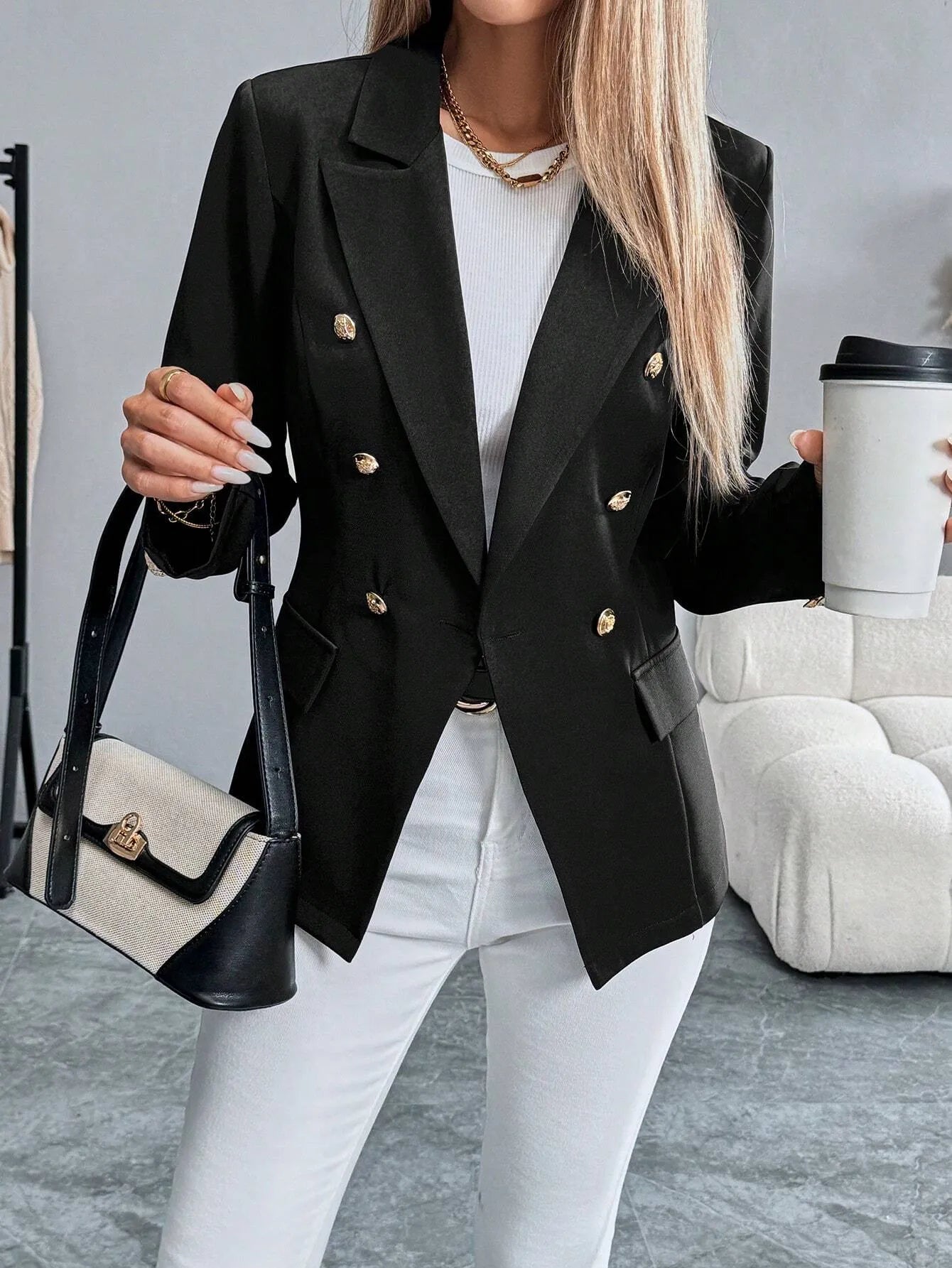 Lapel Button Elegant Business Blazer