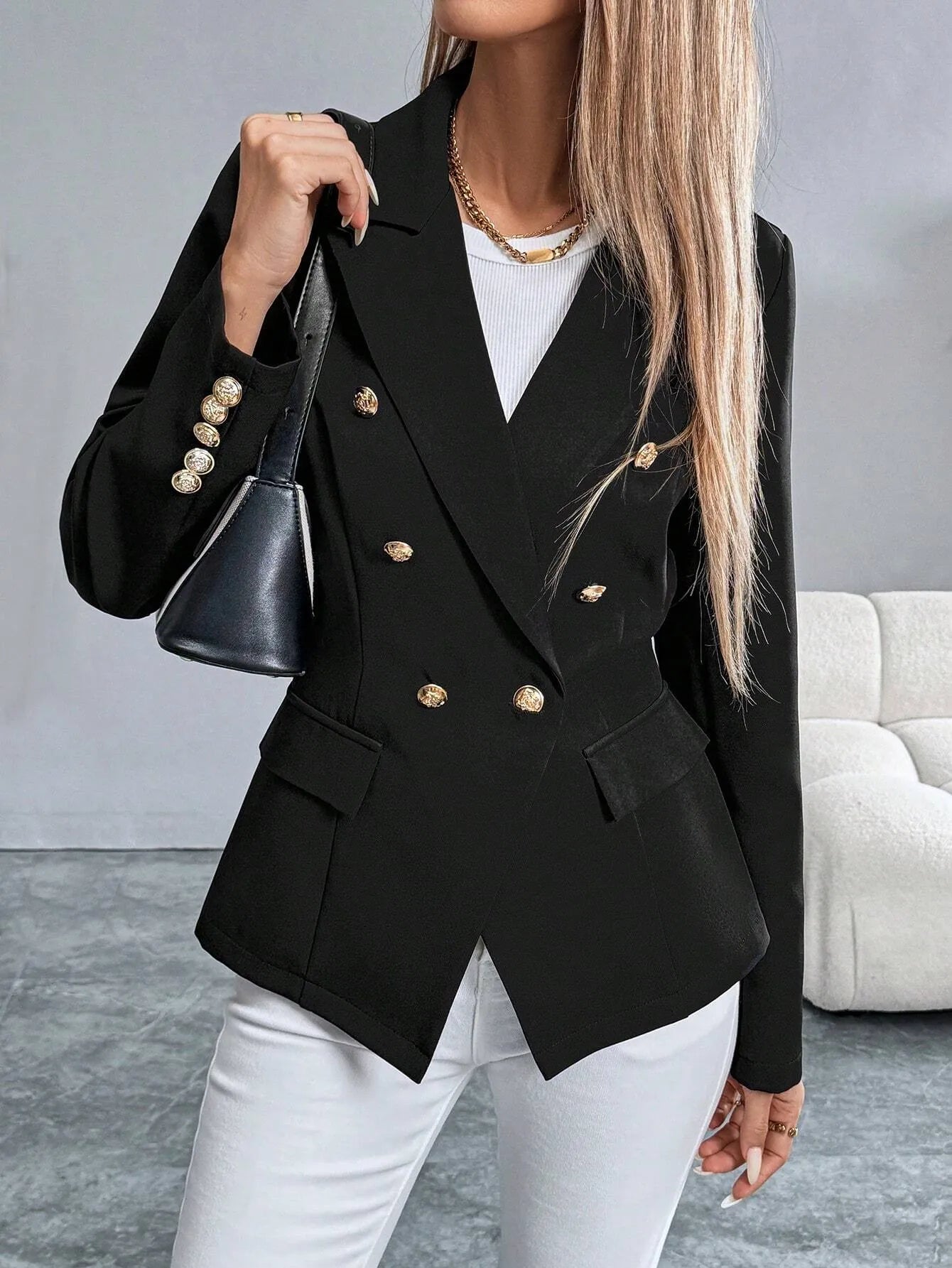 Lapel Button Elegant Business Blazer
