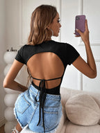 Rib-knit Tie Back Bodysuit