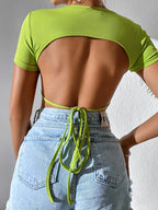 Rib-knit Tie Back Bodysuit