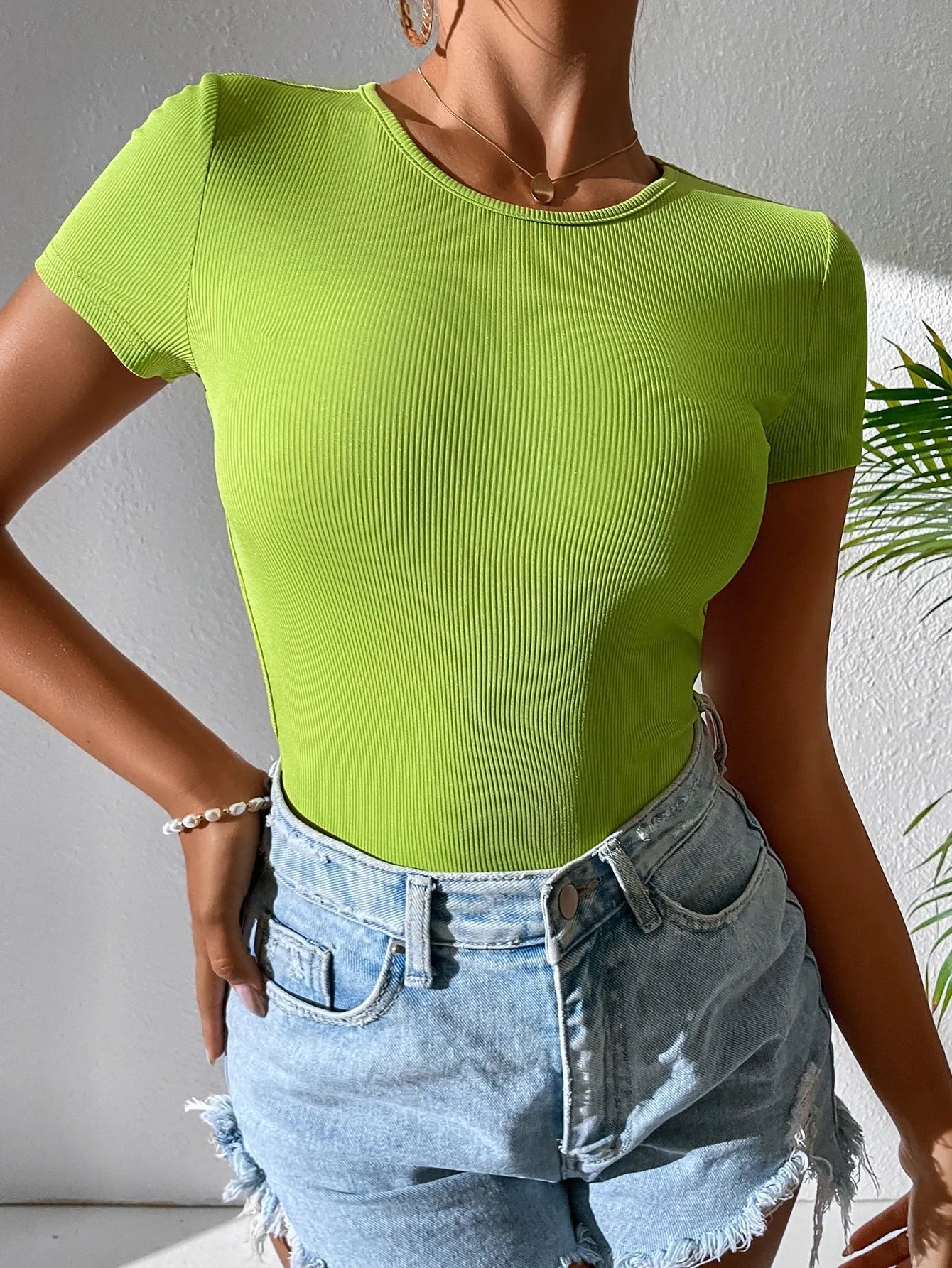 Rib-knit Tie Back Bodysuit