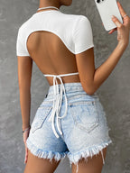 Rib-knit Tie Back Bodysuit