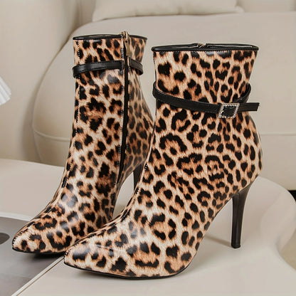 Leopard Pointed Toe Ankle Boots