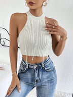 Pearls Beaded Crop Knit Top
