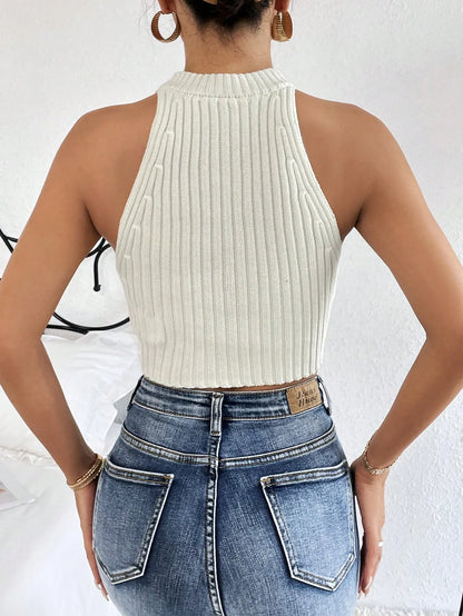 Pearls Beaded Crop Knit Top