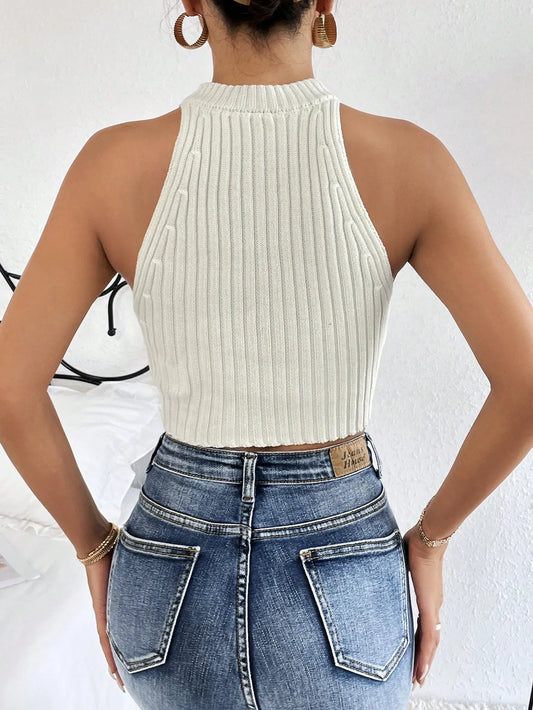 Pearls Beaded Crop Knit Top