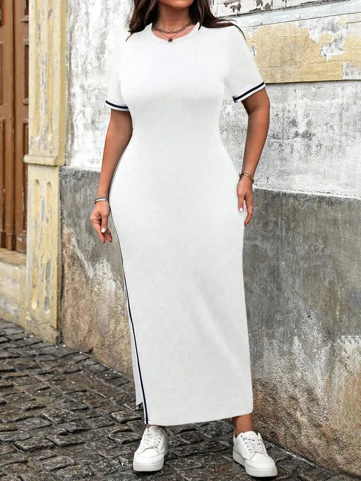 Slim Fit Round-Neck Trim Split Dress