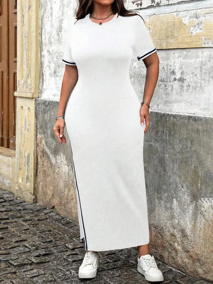 Slim Fit Round-Neck Trim Split Dress