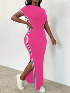 Slim Fit Round-Neck Trim Split Dress