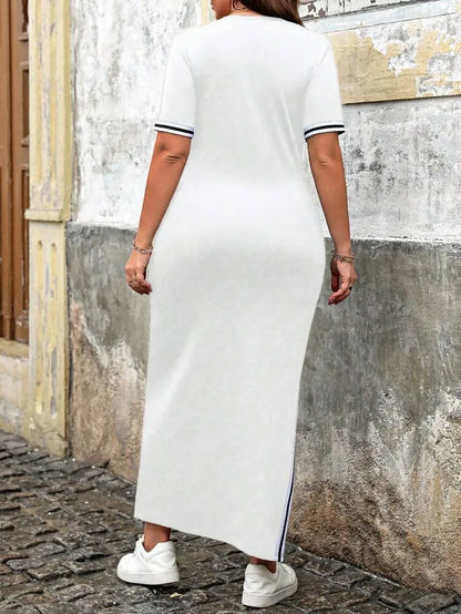 Slim Fit Round-Neck Trim Split Dress