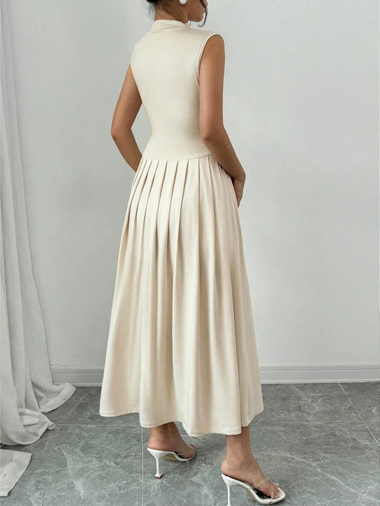 Elegant Pleated Mock Neck Dresses