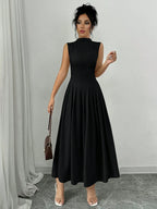 Elegant Pleated Mock Neck Dresses