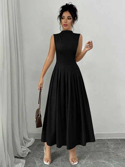 Elegant Pleated Mock Neck Dresses