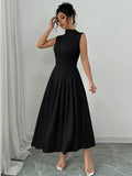 Elegant Pleated Mock Neck Dresses