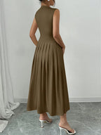 Elegant Pleated Mock Neck Dress