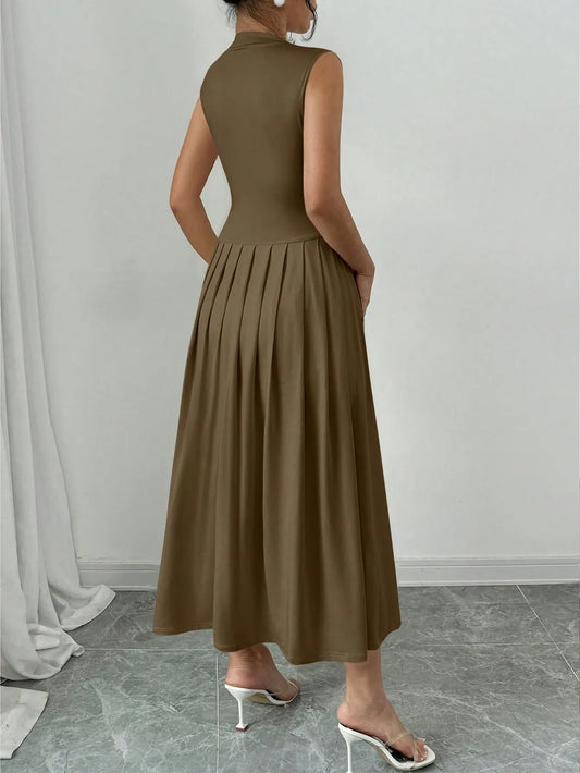 Elegant Pleated Mock Neck Dress