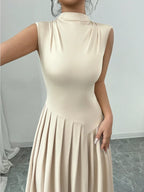 Elegant Pleated Mock Neck Dresses