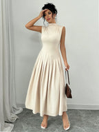 Elegant Pleated Mock Neck Dresses