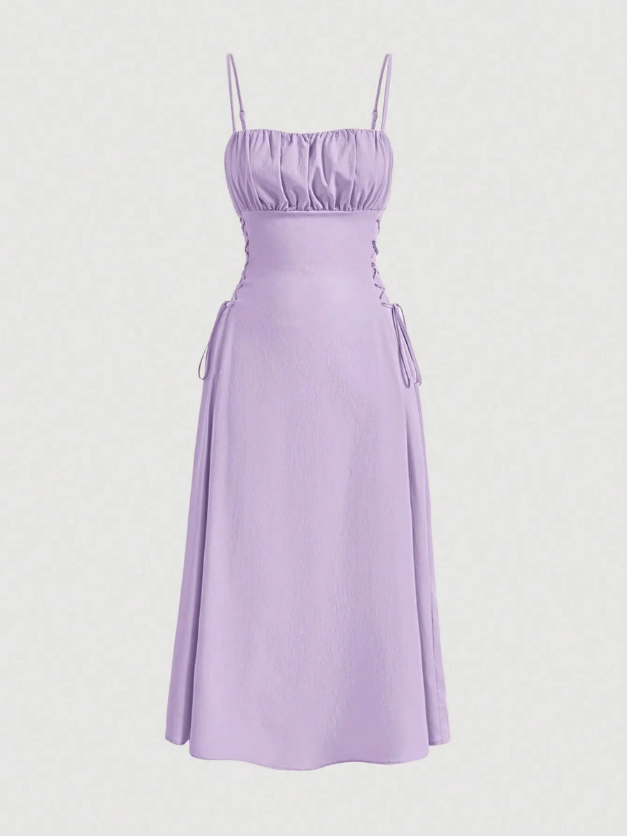 Ruched Lace Up Cami Dress