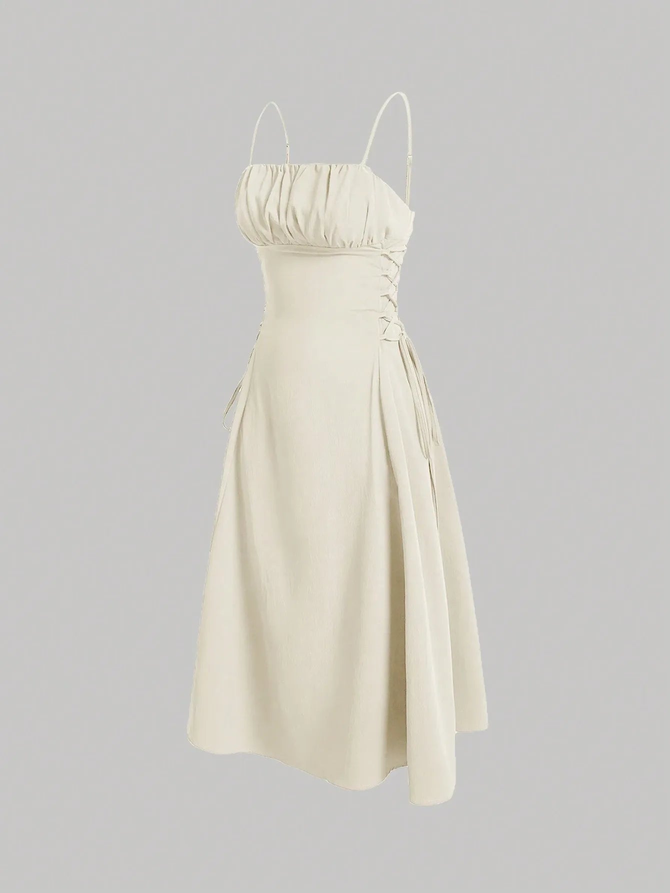 Ruched Lace Up Cami Dress