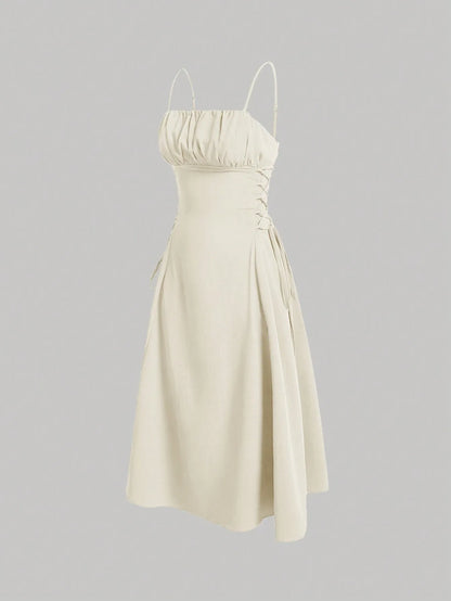Ruched Lace Up Cami Dress