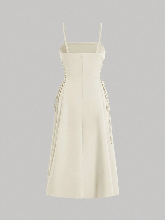 Ruched Lace Up Cami Dress