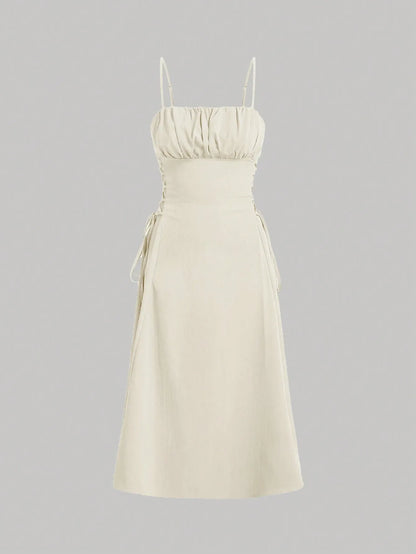 Ruched Lace Up Cami Dress