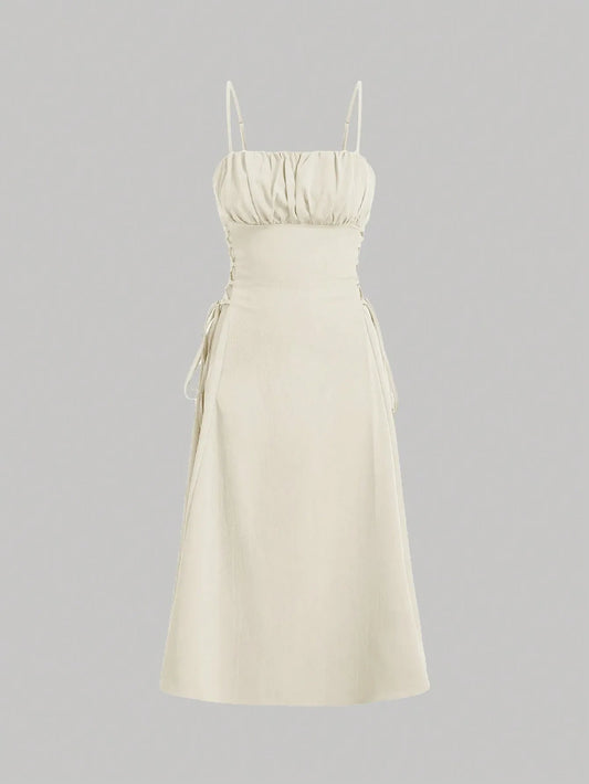 Ruched Lace Up Cami Dress