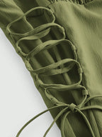 Ruched Lace Up Cami Dress