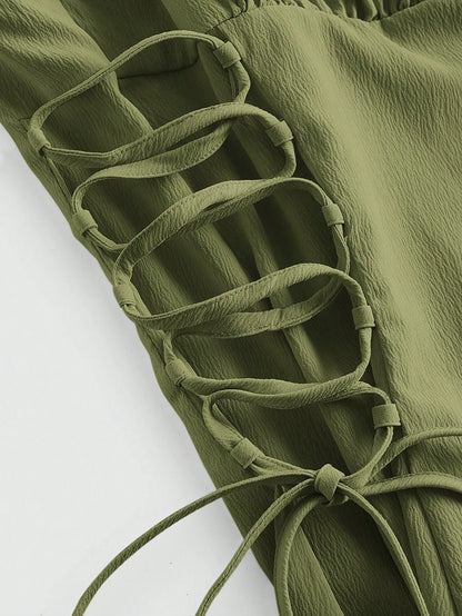 Ruched Lace Up Cami Dress