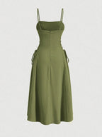 Ruched Lace Up Cami Dress