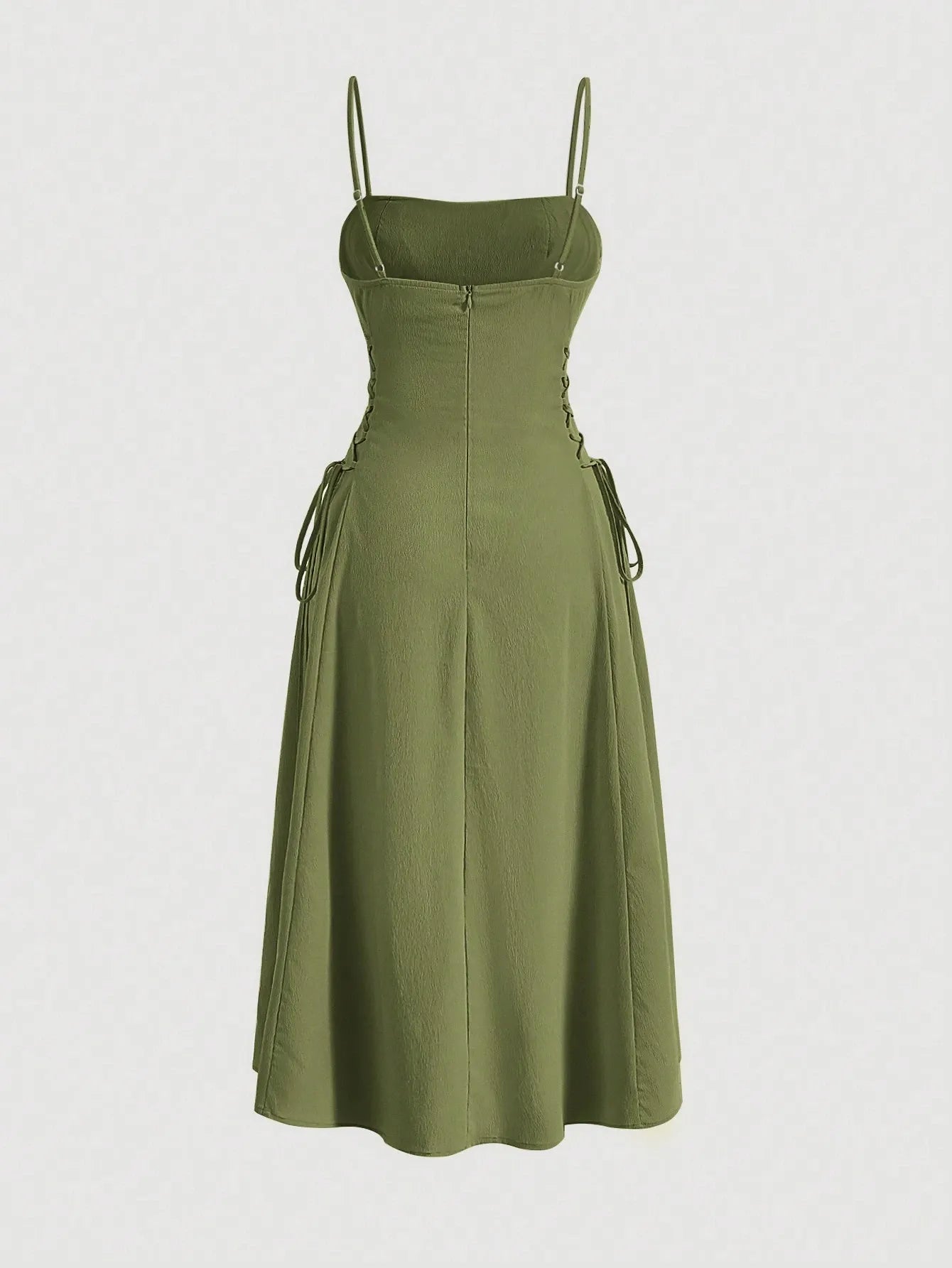 Ruched Lace Up Cami Dress