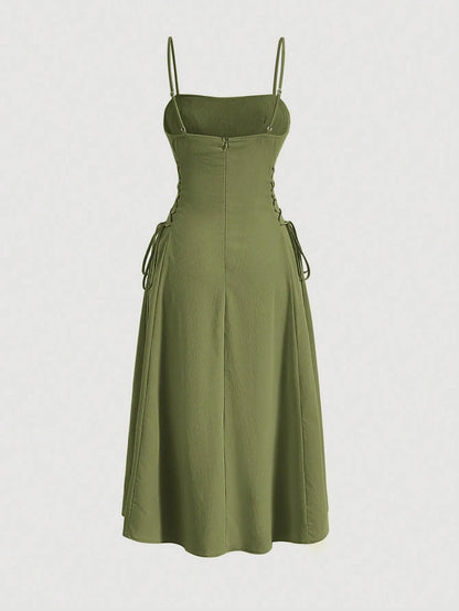 Ruched Lace Up Cami Dress