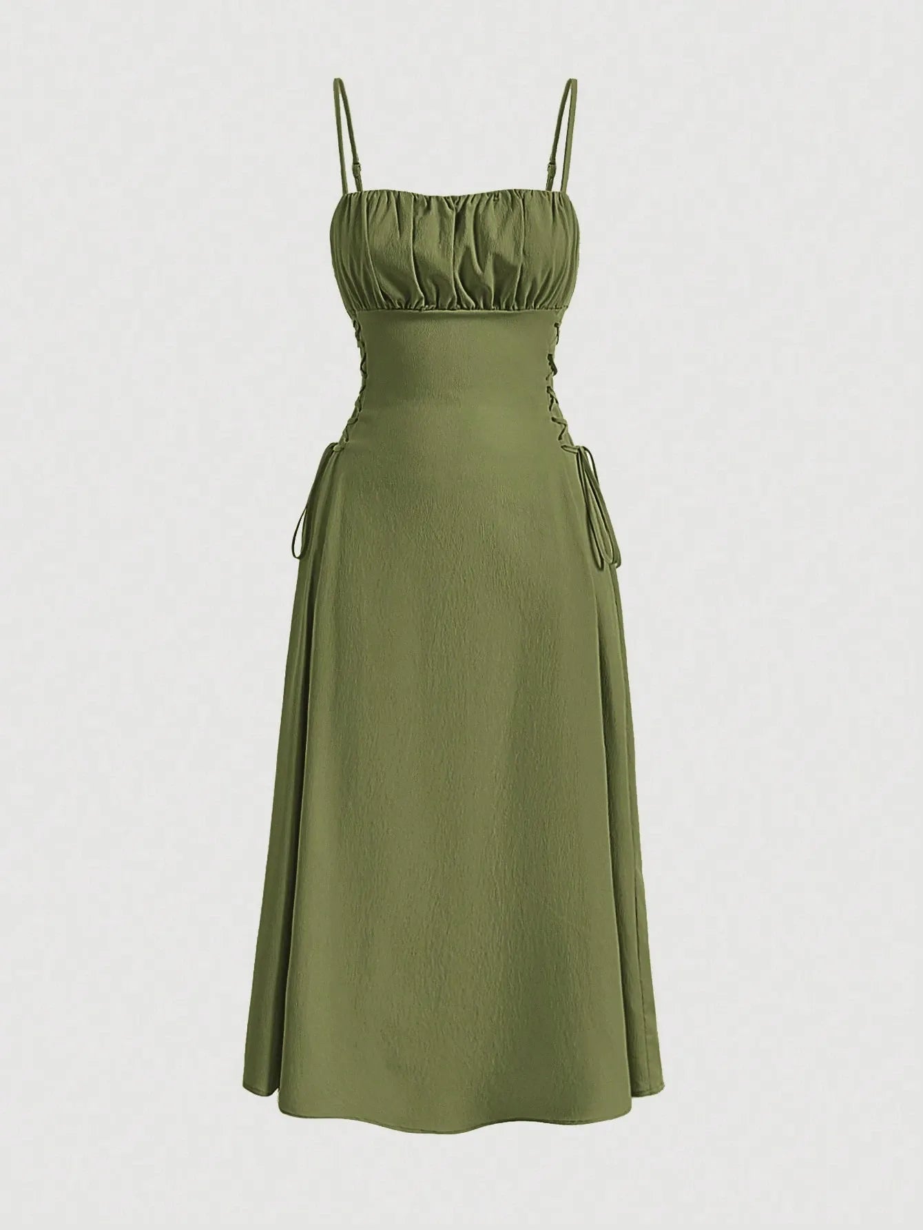 Ruched Lace Up Cami Dress
