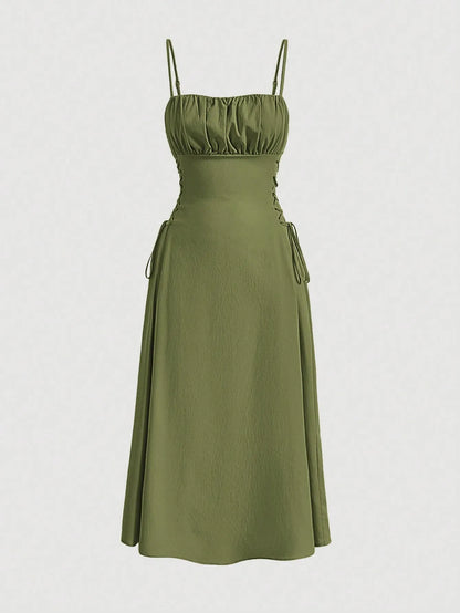 Ruched Lace Up Cami Dress