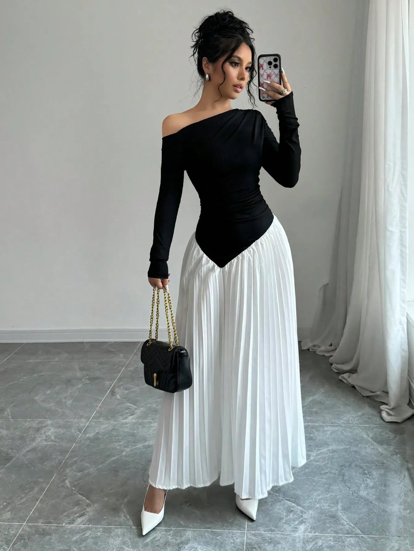 Asymmetrical Neck Ruched Elegant Dress