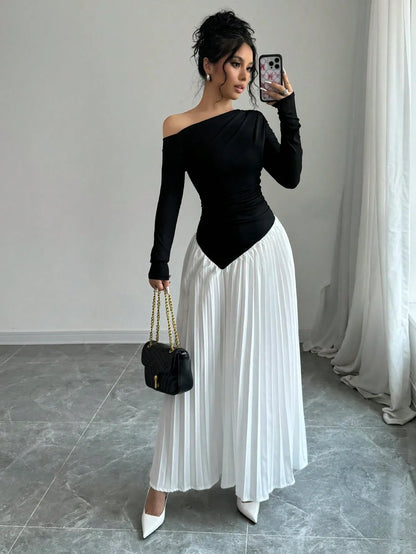 Asymmetrical Neck Ruched Elegant Dress