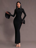 Mock Neck Bodycon Flare Sleeve Dress