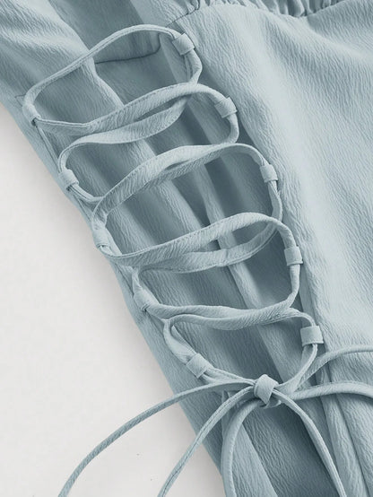 Ruched Lace Up Cami Dress