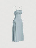 Ruched Lace Up Cami Dress