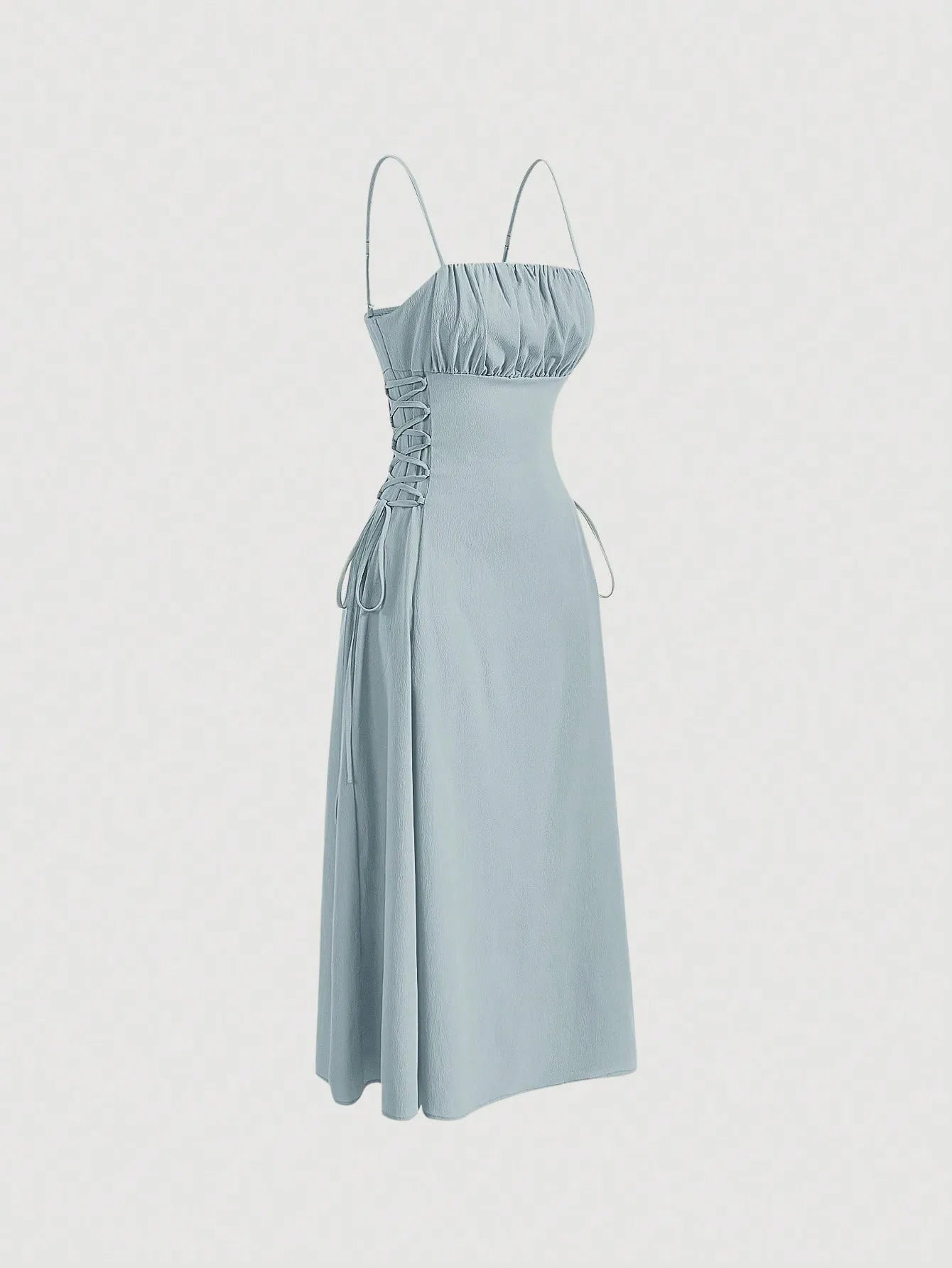 Ruched Lace Up Cami Dress