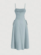 Ruched Lace Up Cami Dress