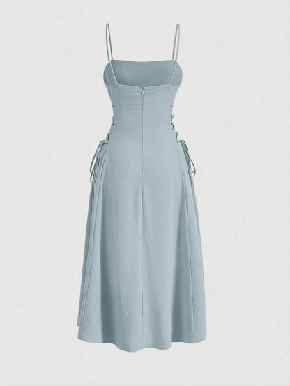 Ruched Lace Up Cami Dress